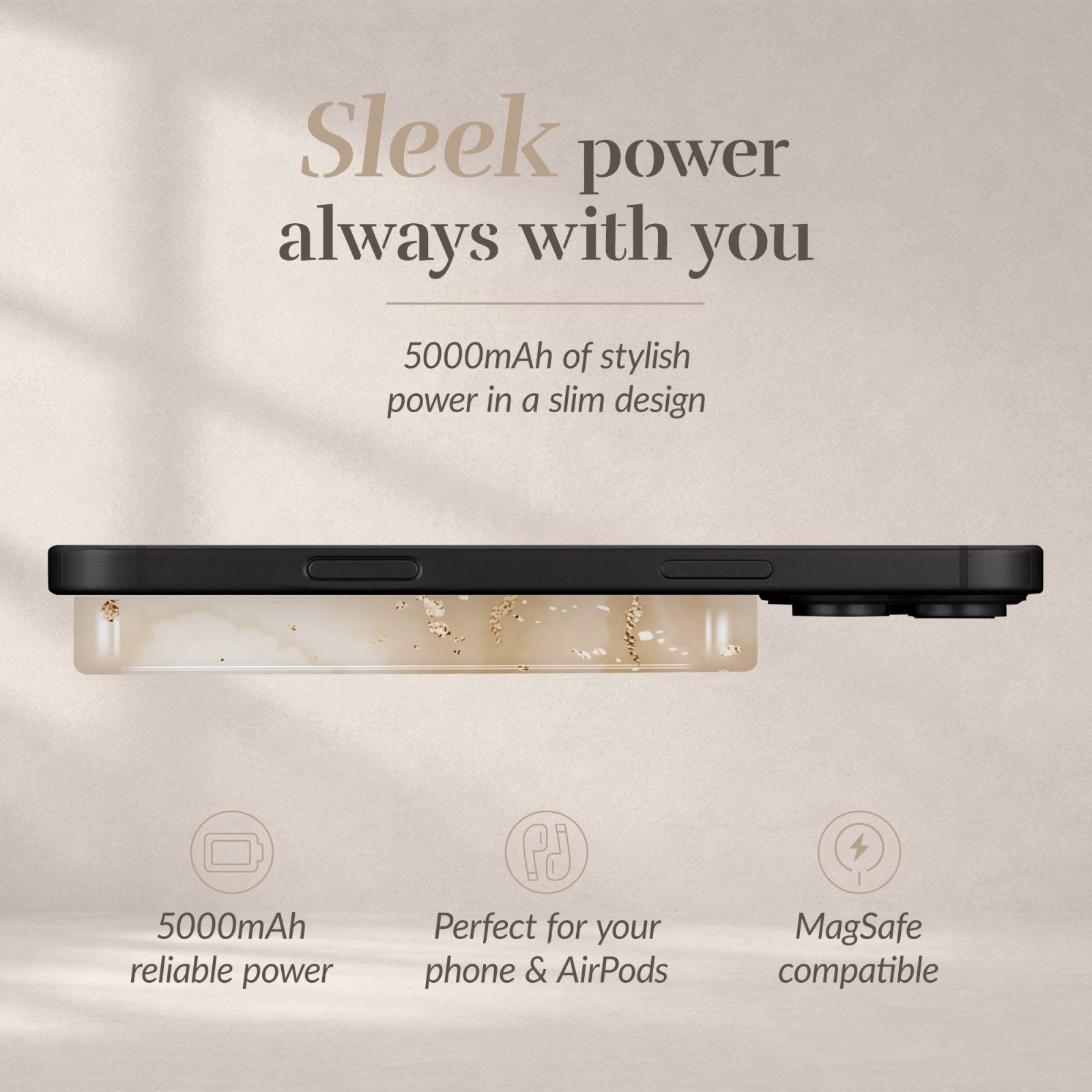 MIO Powerbank 5000mAh with Double sided Magsafe Compatibility Gold Marble - Glossy