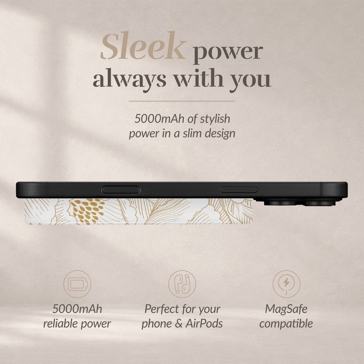 MIO Powerbank 5000mAh with Double sided Magsafe Compatibility White Roses - Glossy