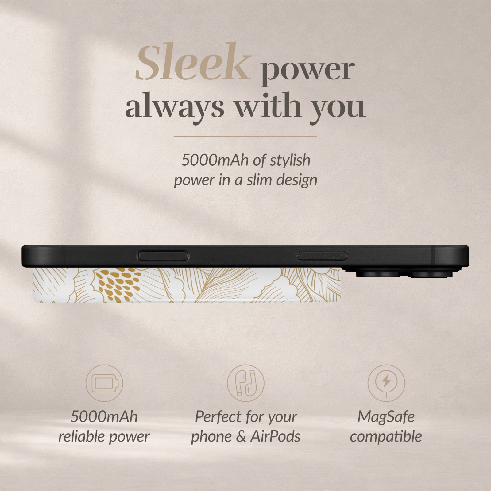 MIO Powerbank 5000mAh with Double sided Magsafe Compatibility White Roses - Glossy