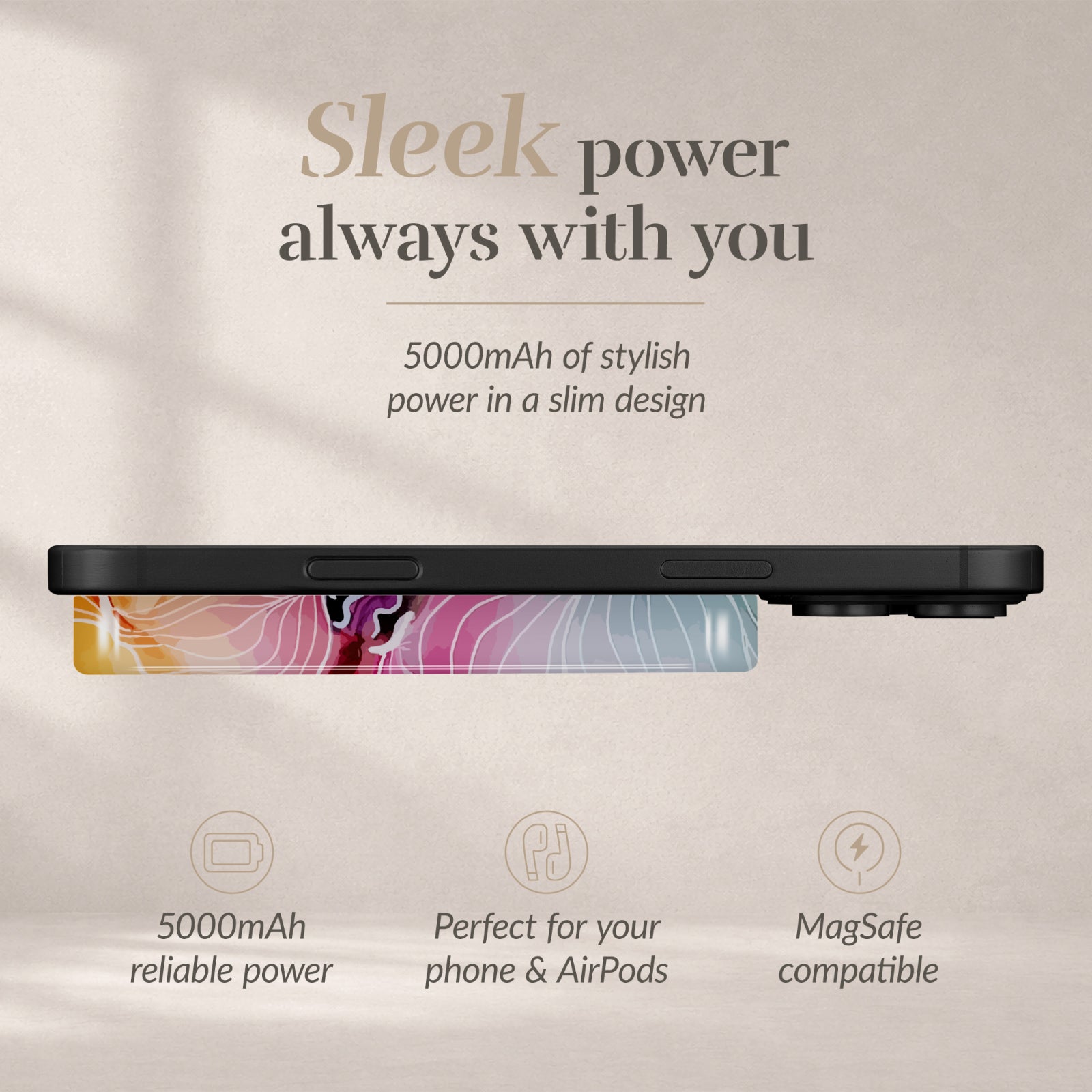 MIO Powerbank 5000mAh with Double sided Magsafe Compatibility Flowers - Glossy