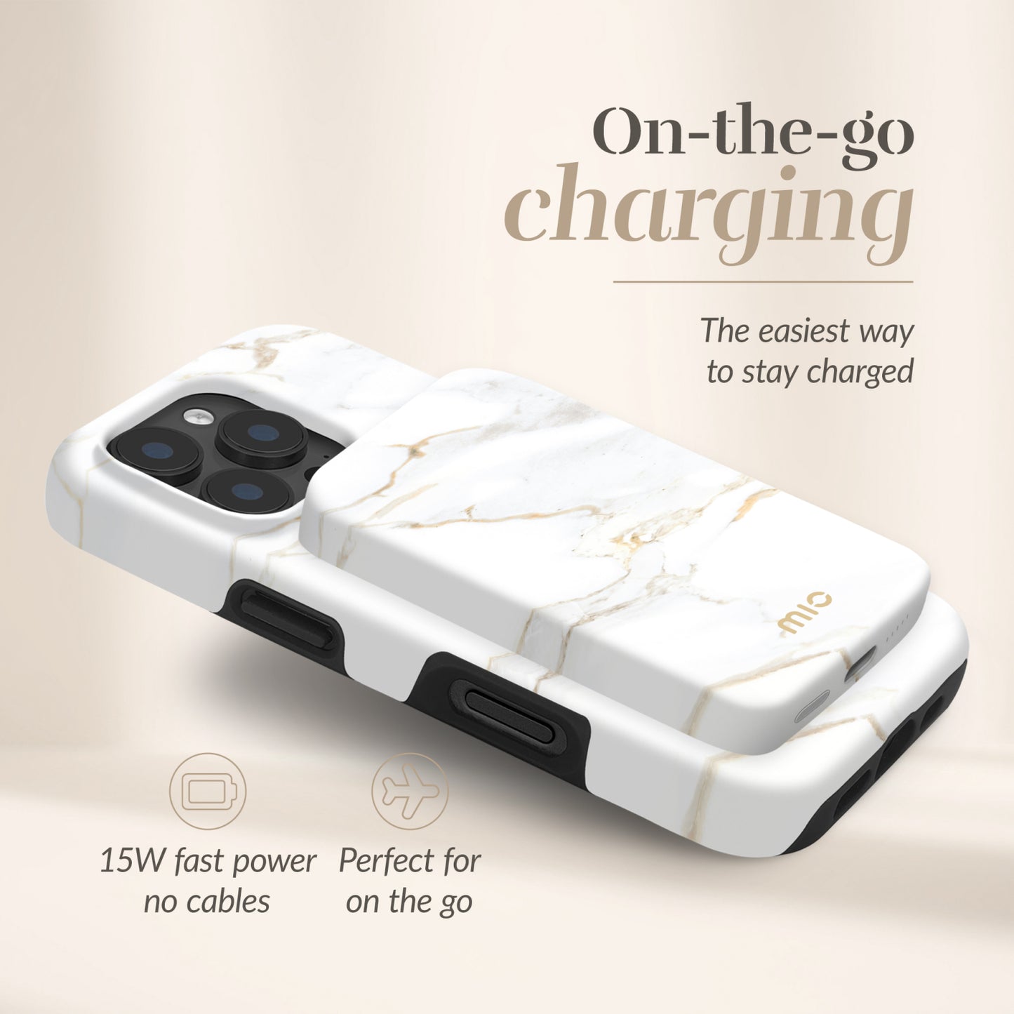 MIO Powerbank 5000mAh with Double sided Magsafe Compatibility White Marble - Matt