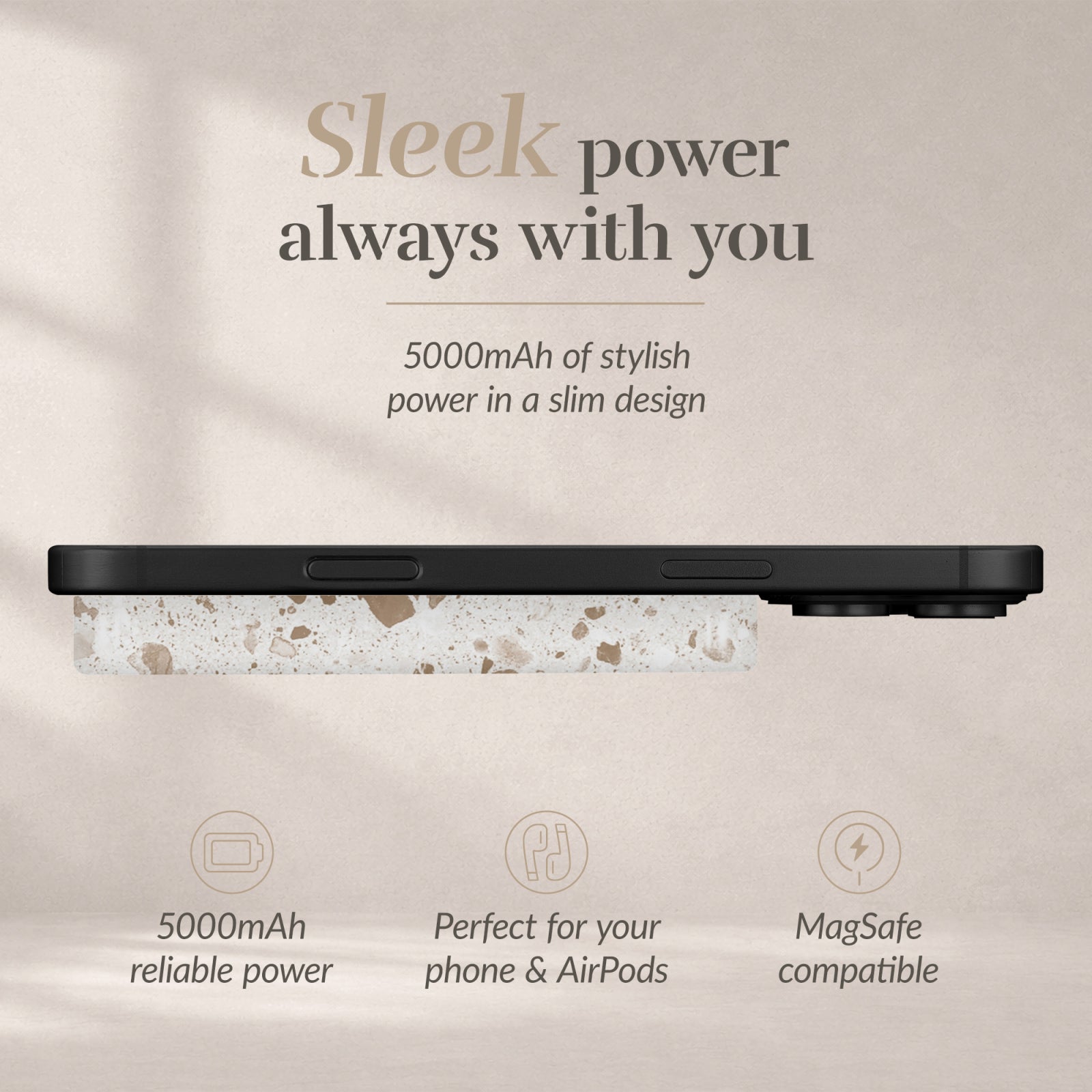 MIO Powerbank 5000mAh with Double sided Magsafe Compatibility Soft Terrazzo - Matt
