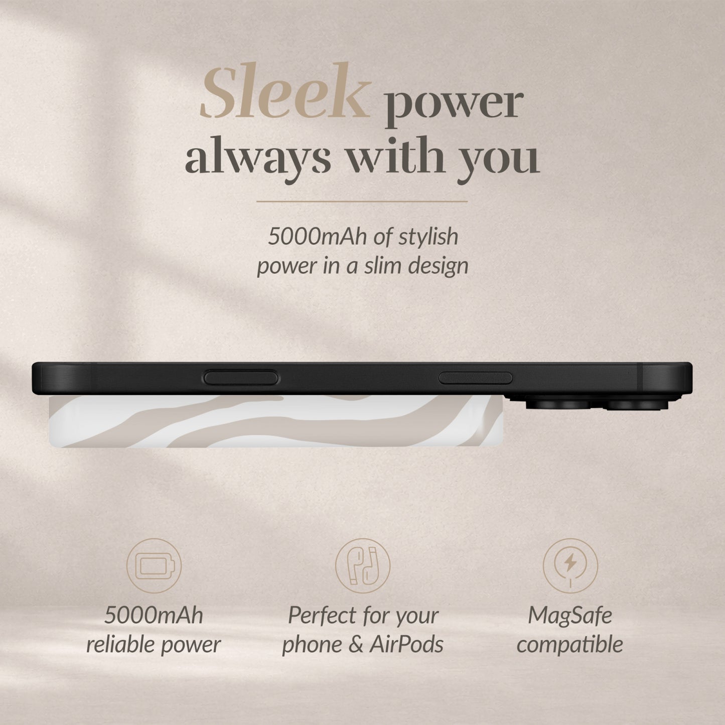 MIO Powerbank 5000mAh with Double sided Magsafe Compatibility Sandy Zebra - Matt