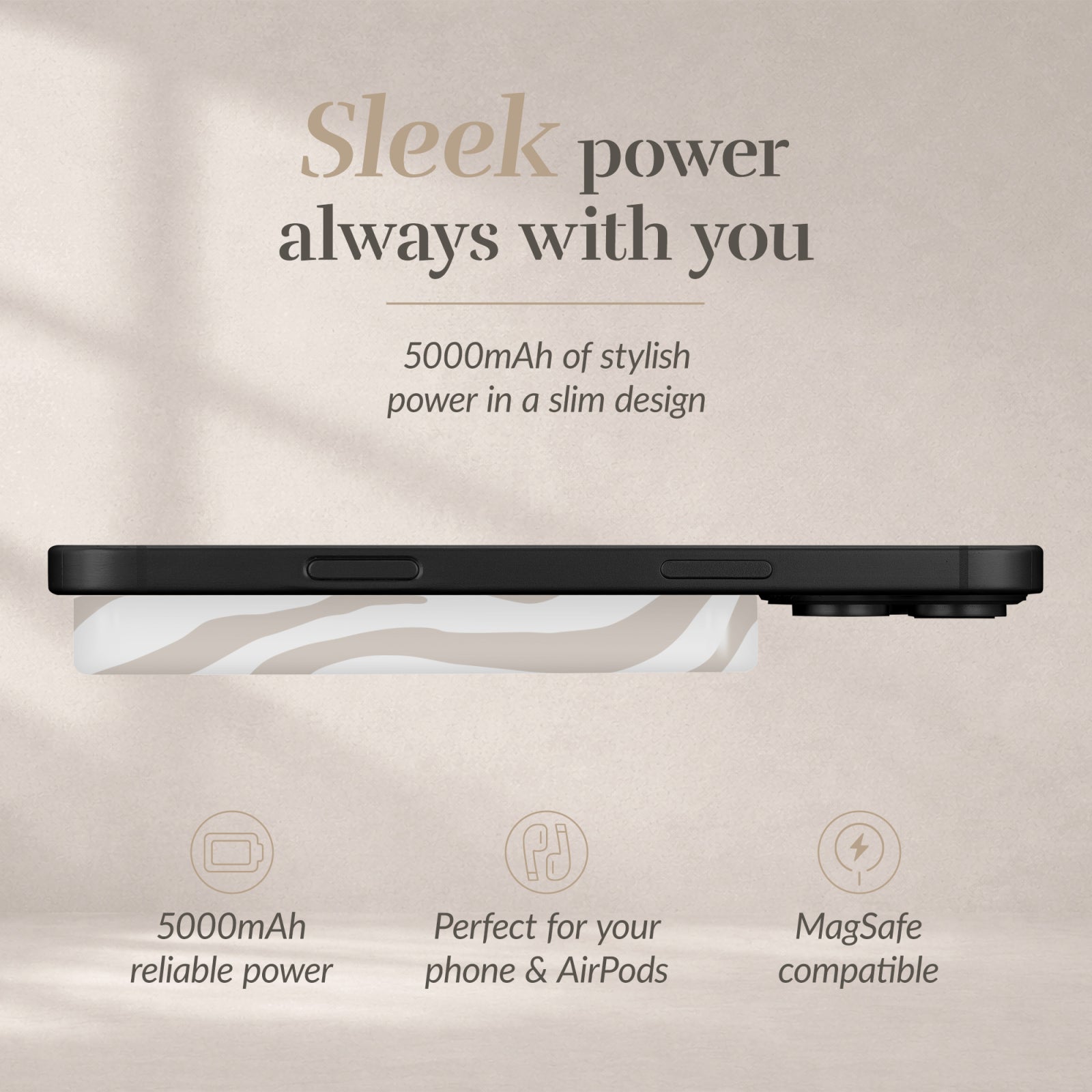 MIO Powerbank 5000mAh with Double sided Magsafe Compatibility Sandy Zebra - Matt