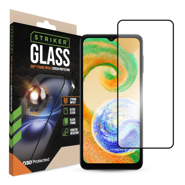 Film de protection d'écran en verre à impact extrême Striker D3O – Cadre noir – Samsung Galaxy A02s/A03(s)A04(s)/A12/M12/A13(4G/5G)/A23(4G/5G)A32 5G
