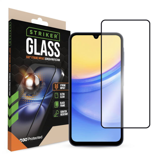 Protecteur d'écran Striker D3O Xtreme Impact Glass - Cadre noir - Samsung Galaxy A15 (4G/5G)