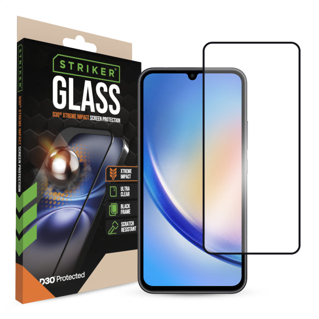 Striker D3O Xtreme Impact Glass Displayschutzfolie - Schwarzer Rahmen - Samsung Galaxy A34 5G