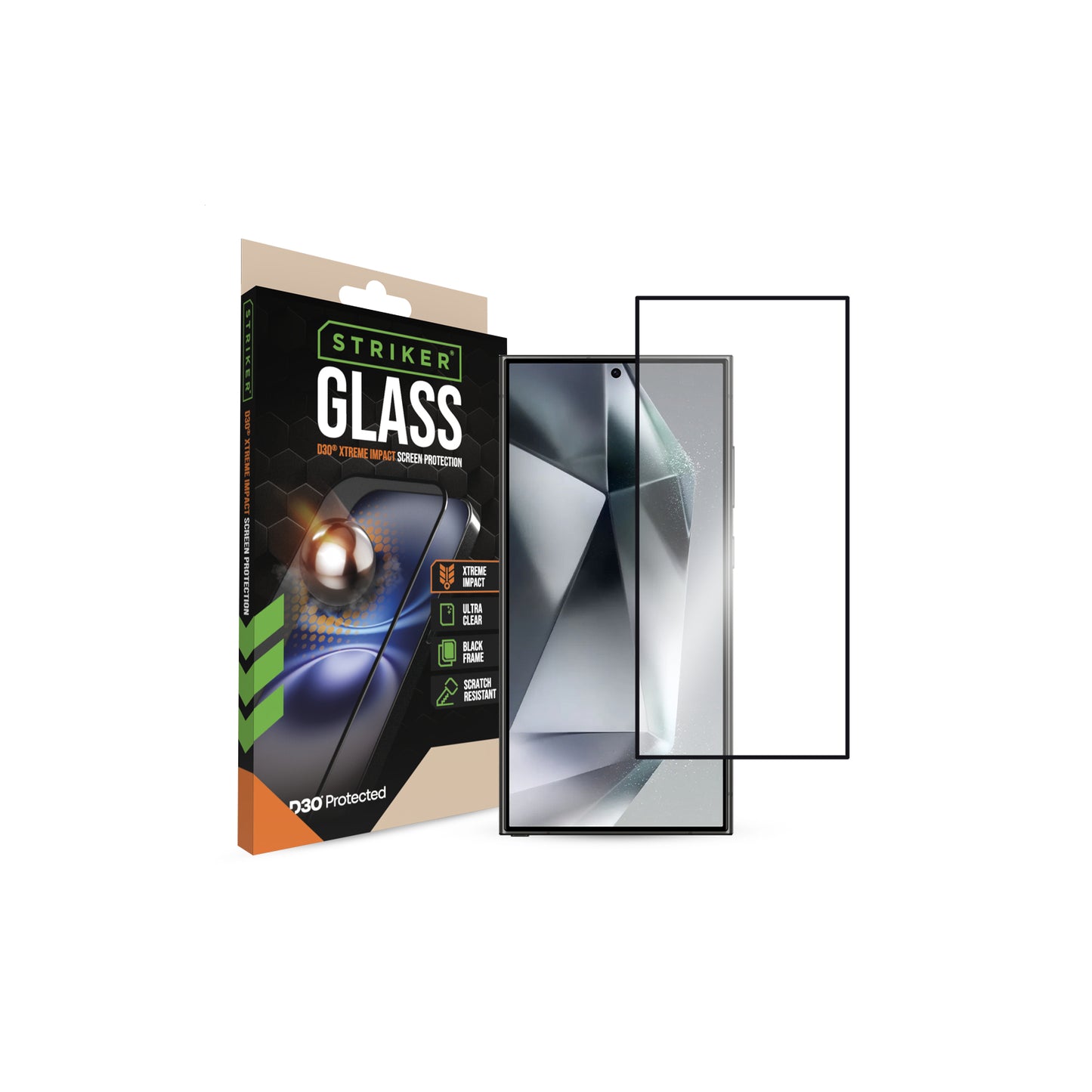 Striker D3O Xtreme Impact Glass Screen Protector - Black Frame - Samsung Galaxy S24 Ultra 5G