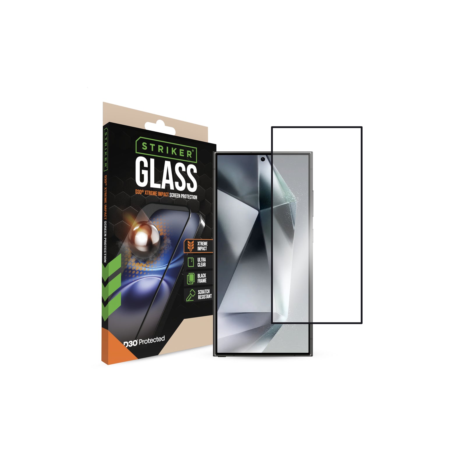 Striker D3O Xtreme Impact Glass Screen Protector - Black Frame - Samsung Galaxy S24 Ultra 5G