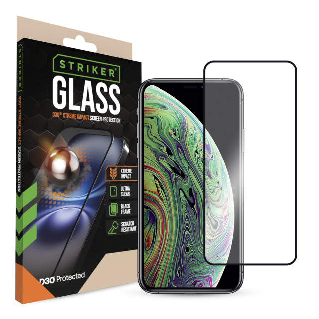 Striker D3O Xtreme Impact Glass Displayschutzfolie - Schwarzer Rahmen - Apple iPhone X/Xs/11 Pro