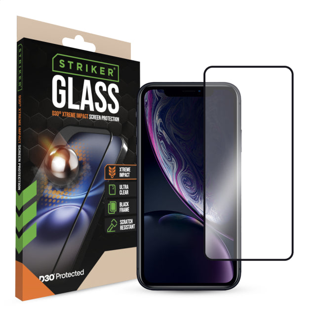 Striker D3O Xtreme Impact Glass Displayschutz - Schwarzer Rahmen - Apple iPhone XR/11