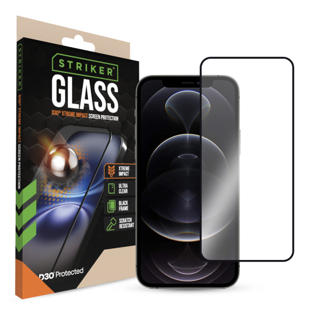 Striker D3O Xtreme Impact Glass Displayschutzfolie - Schwarzer Rahmen - Apple iPhone 12/12 Pro