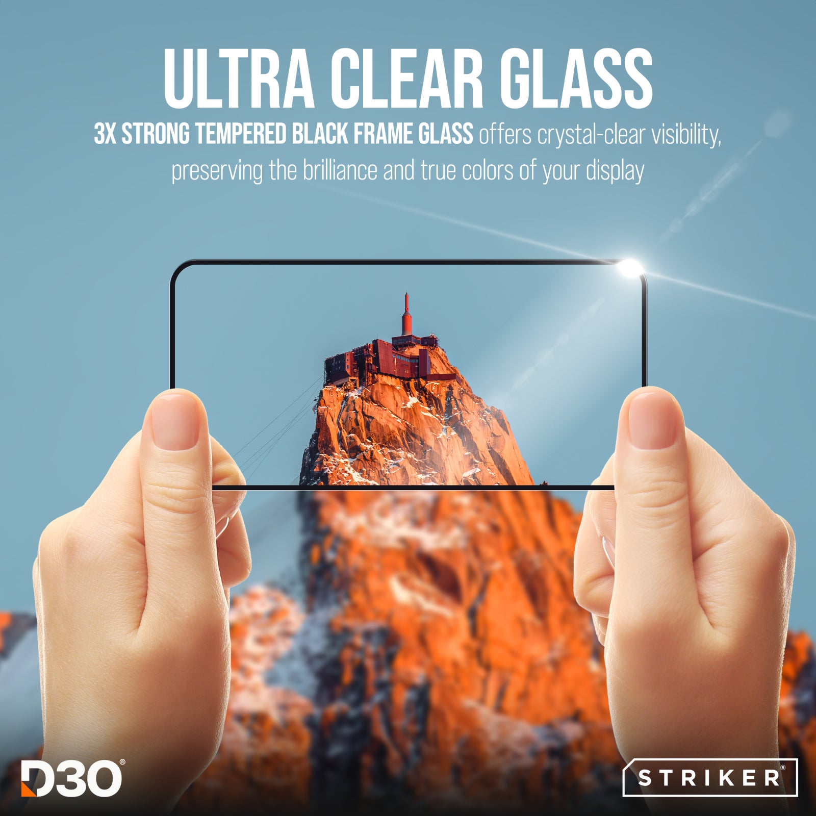 Striker D3O Xtreme Impact Glass Screen Protector - Black Frame - Apple iPhone 16 Pro