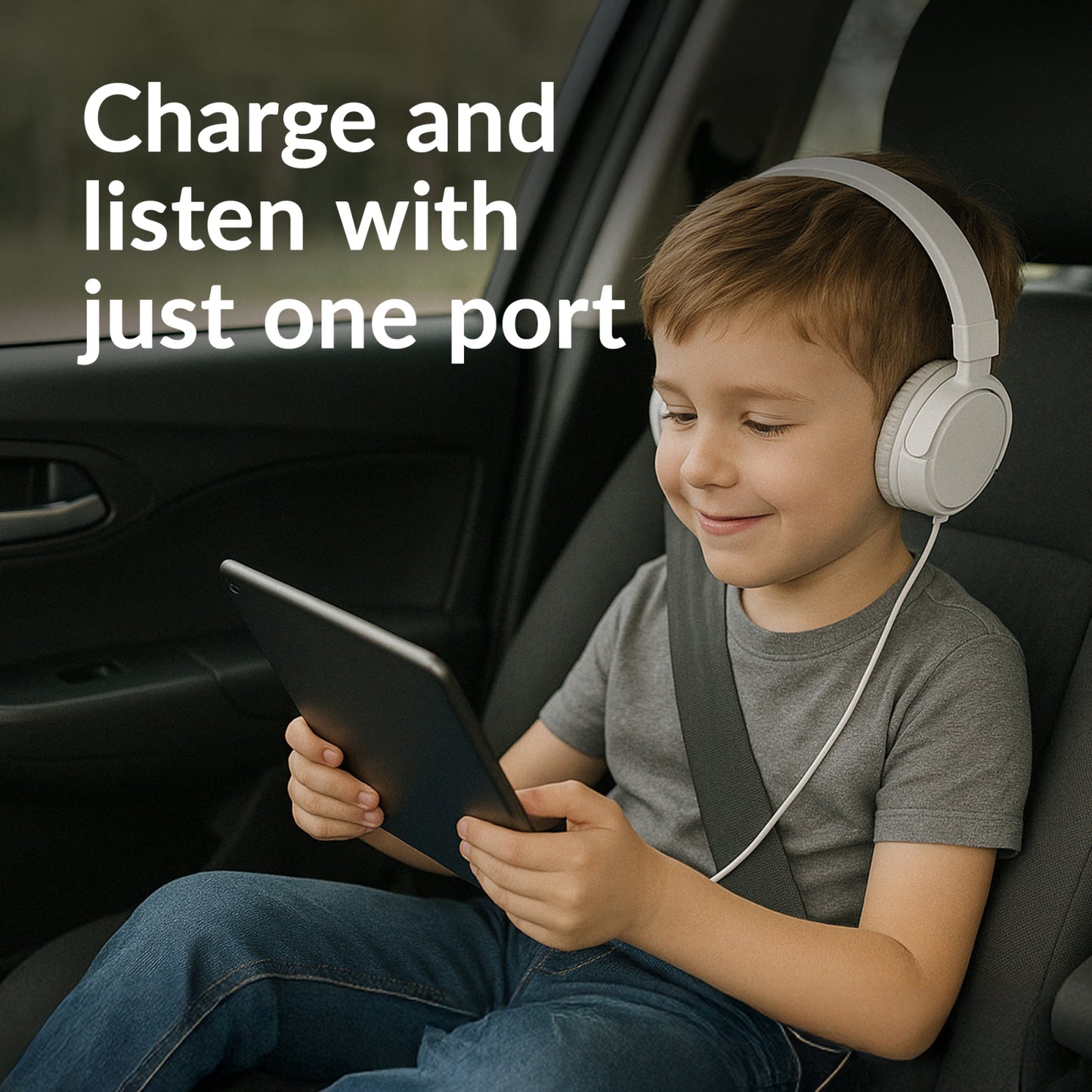 Mobilize Strong Nylon USB-C Splitter for Audio and Charging 15cm Black