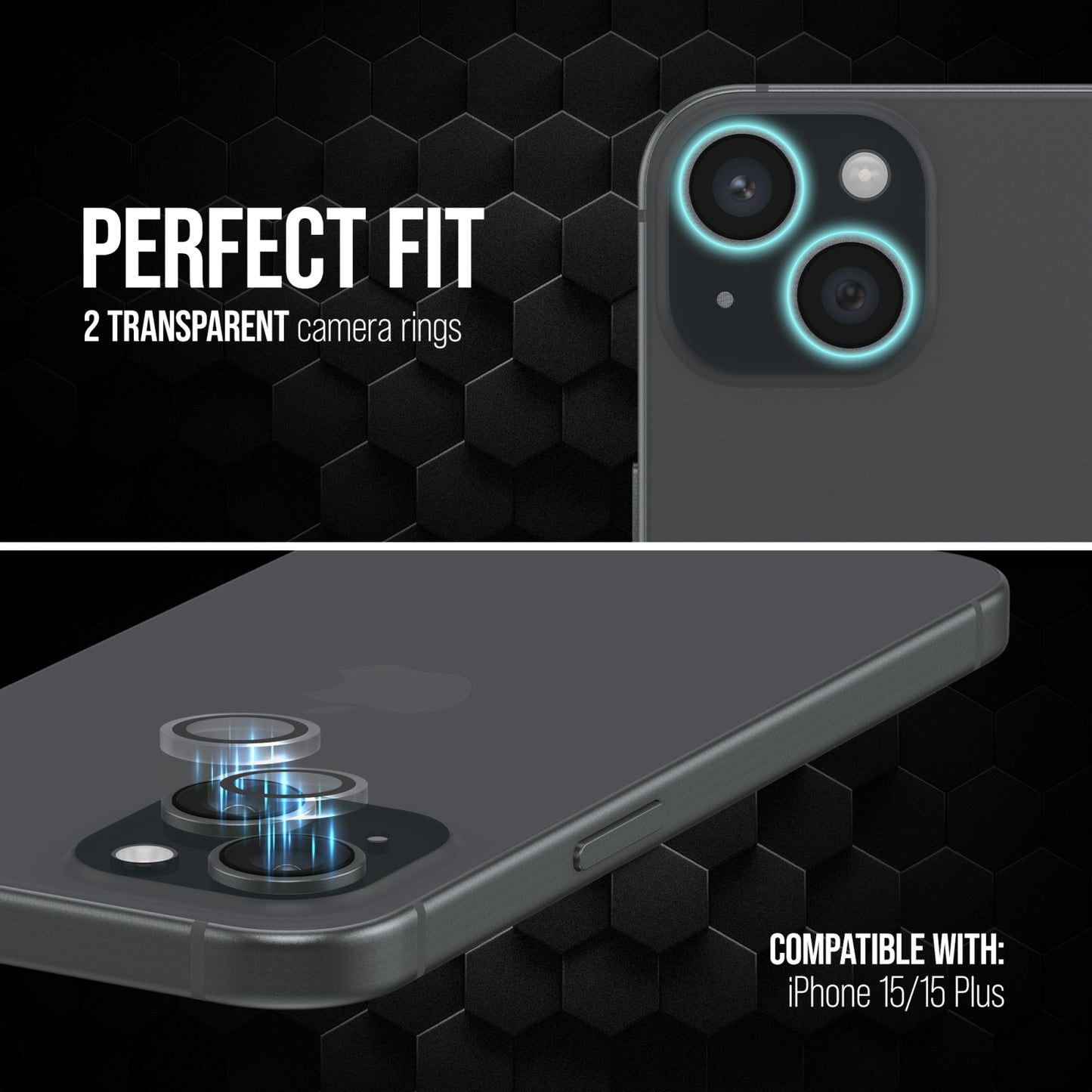 Striker Single Lens Glass Camera Protector - Transparent - Apple iPhone 15/15 Plus