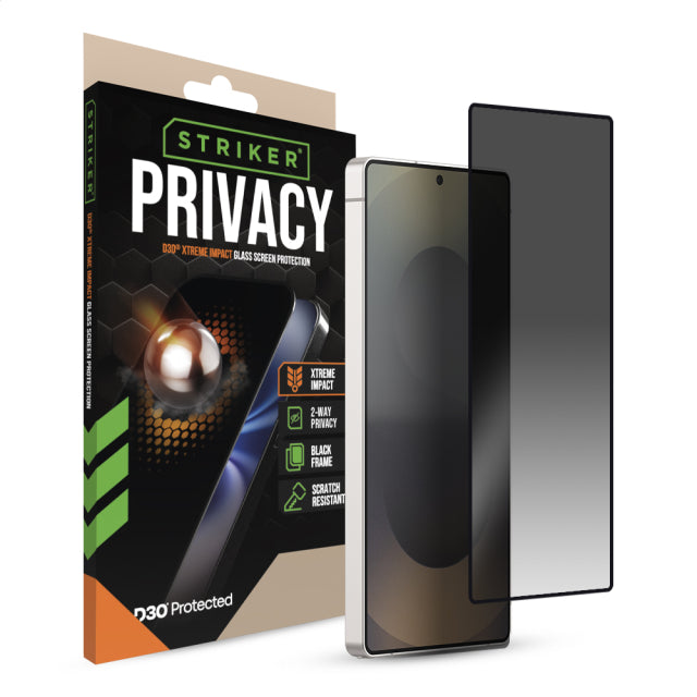 Protecteur d'écran Striker D3O Xtreme Impact Privacy Glass - Cadre Noir - Samsung Galaxy S25 Ultra 5G