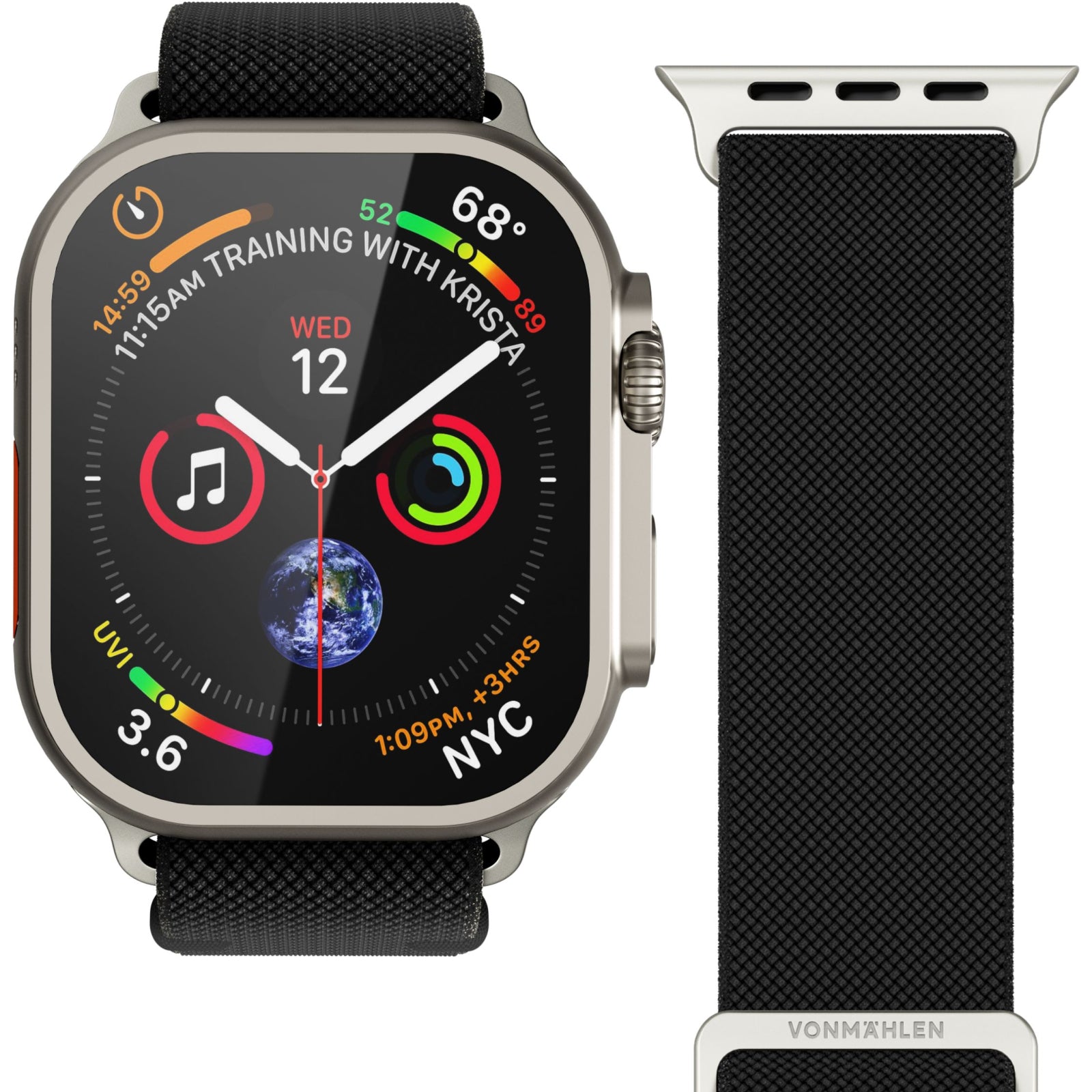 Vonmählen Classic Nylon Loop For Apple Watch 44 - 45 - 46 - 49mm One Size Black
