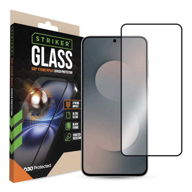 Protection d'écran en verre à impact extrême Striker D3O - Cadre noir - Samsung Galaxy S25 FE