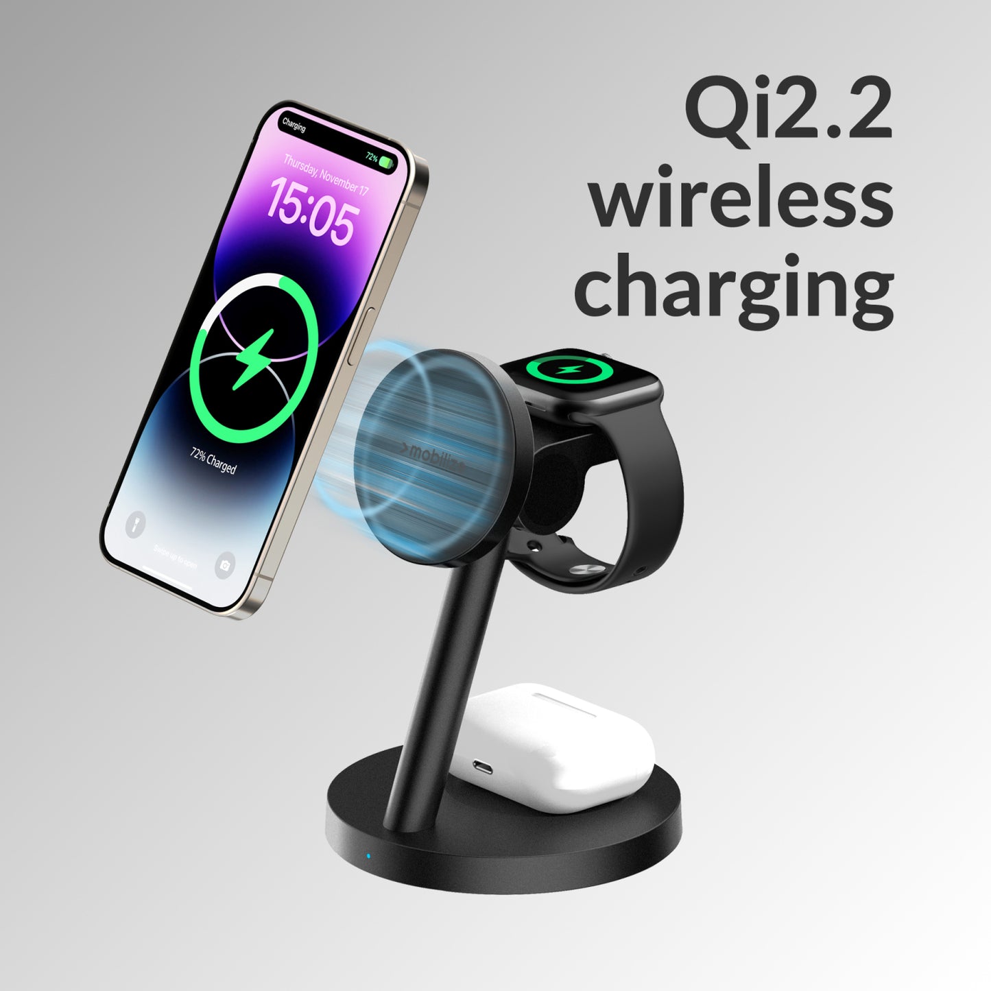 Mobilize 3in1 Charger Station MagSafe Compatible 25W Qi2.2 Black