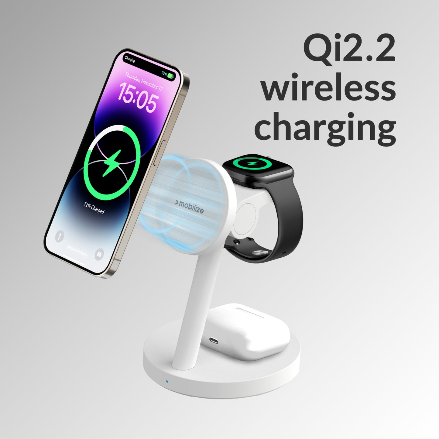 Mobilize 3in1 Charger Station MagSafe Compatible 25W Qi2.2 White