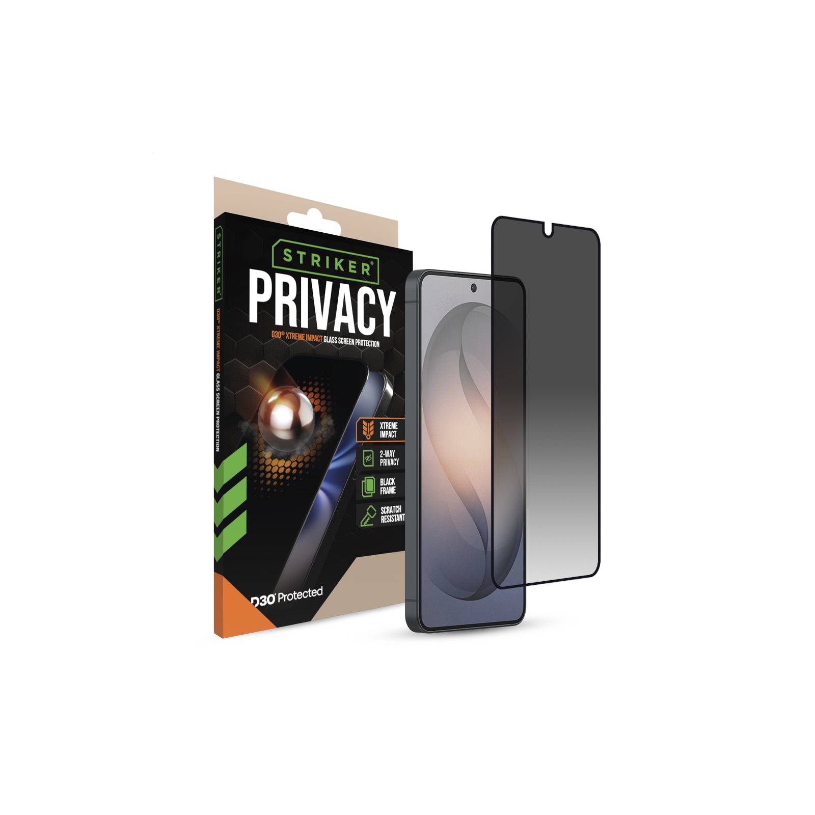 Striker D3O Xtreme Impact Privacy Glass Screen Protector - Black Frame - Samsung Galaxy S26+ 5G