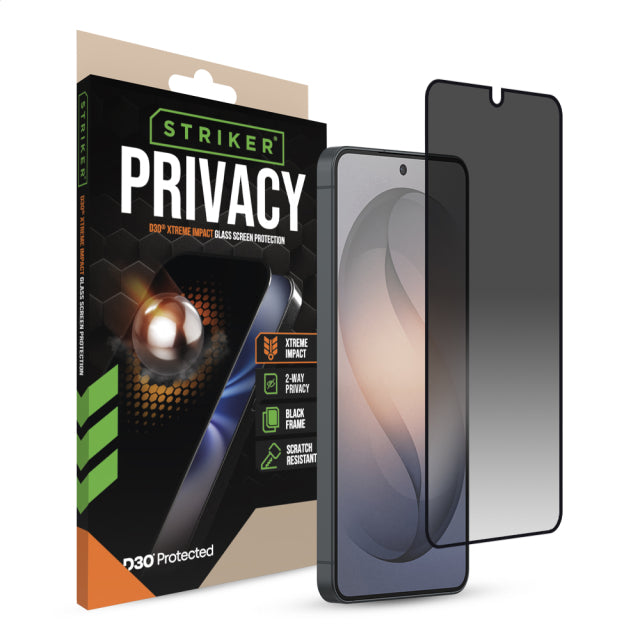 Striker D3O Xtreme Impact Privacy Glass Screen Protector - Black Frame - Samsung Galaxy S26+ 5G