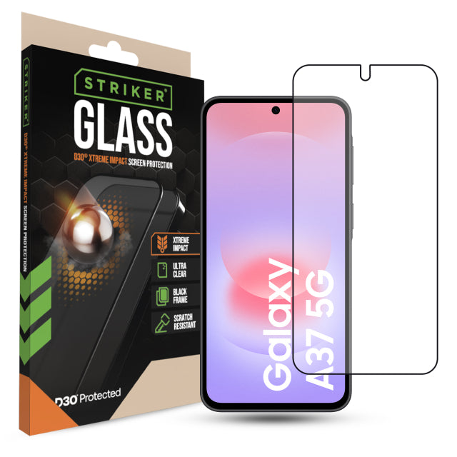 Verre trempé Striker D3O Xtreme Impact - Contour noir - Samsung Galaxy A36 5G/A37 5G/A27 5G