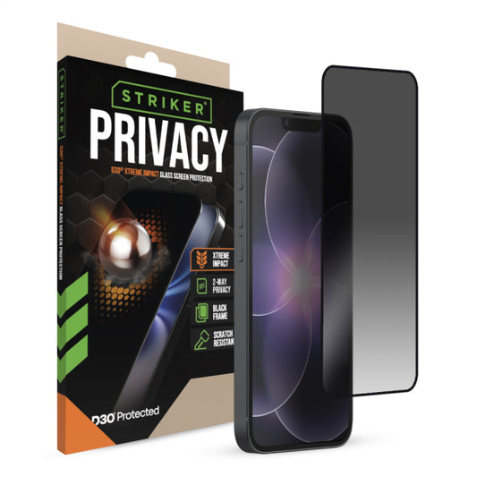 Striker D3O Xtreme Impact Privacy Glass Screen Protector - Black Frame - Apple iPhone 17e