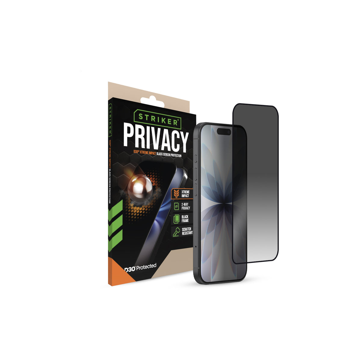Striker D3O Xtreme Impact Privacy Glass Screen Protector - Black Frame - Apple iPhone 18 Pro Max