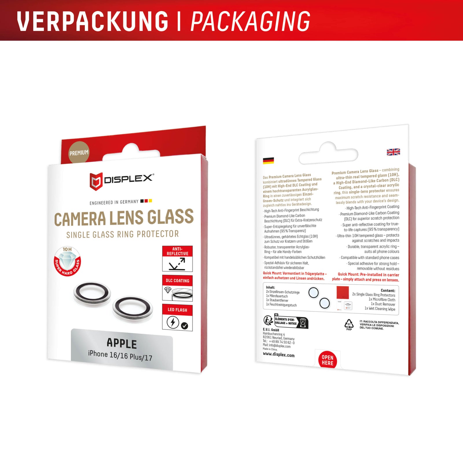 DISPLEX CamGlass Single Lens iPhone 16/16 Plus/17