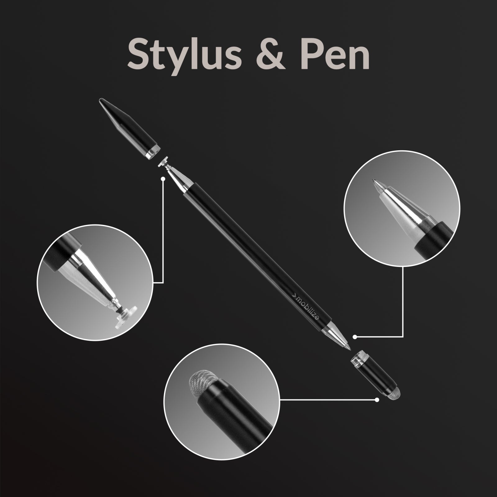 Mobilize High Sensitive 2in1 Capacitive Stylus Pen Black
