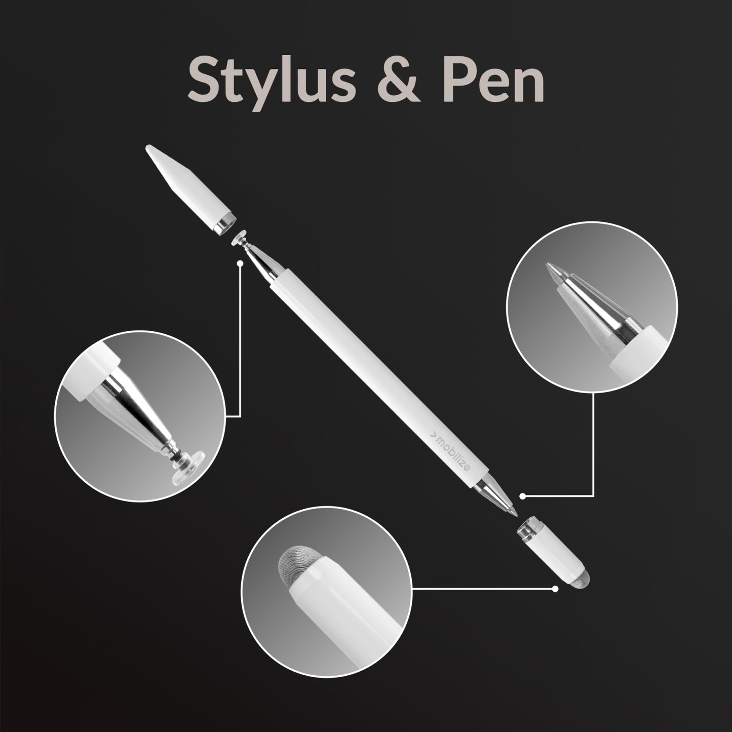 Mobilize High Sensitive 2in1 Capacitive Stylus Pen White