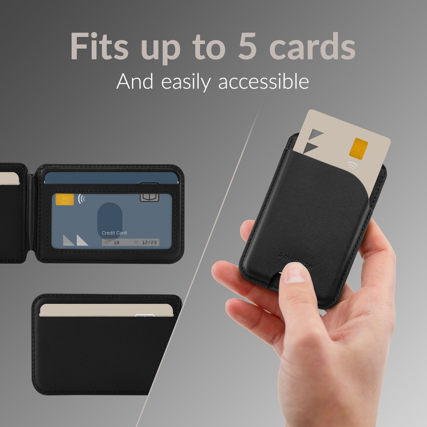 Mobilize MagSafe Compatible Magnet Card Holder with Stand Function Black