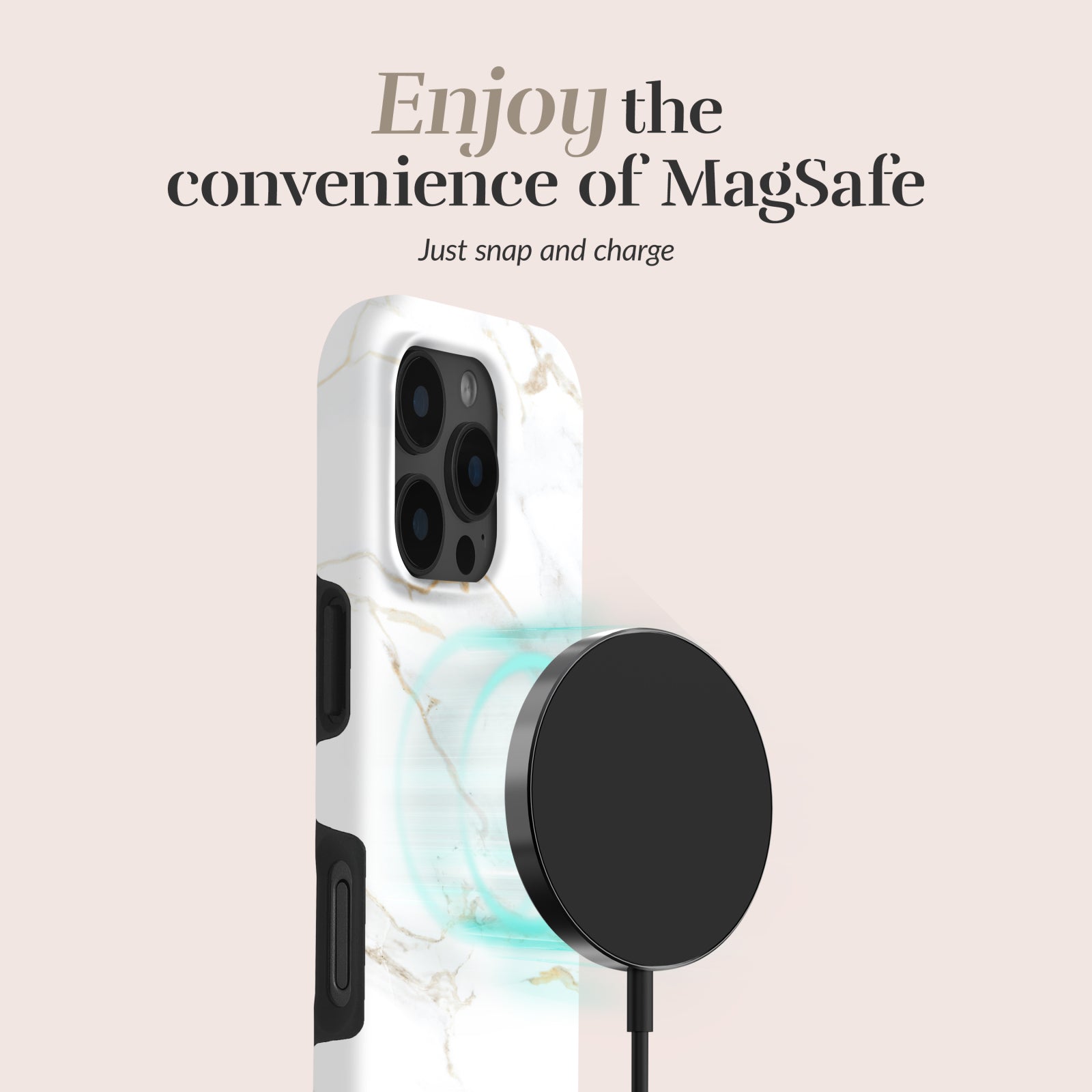 MIO White Marble Magsafe Compatible for iPhone 16e/17e