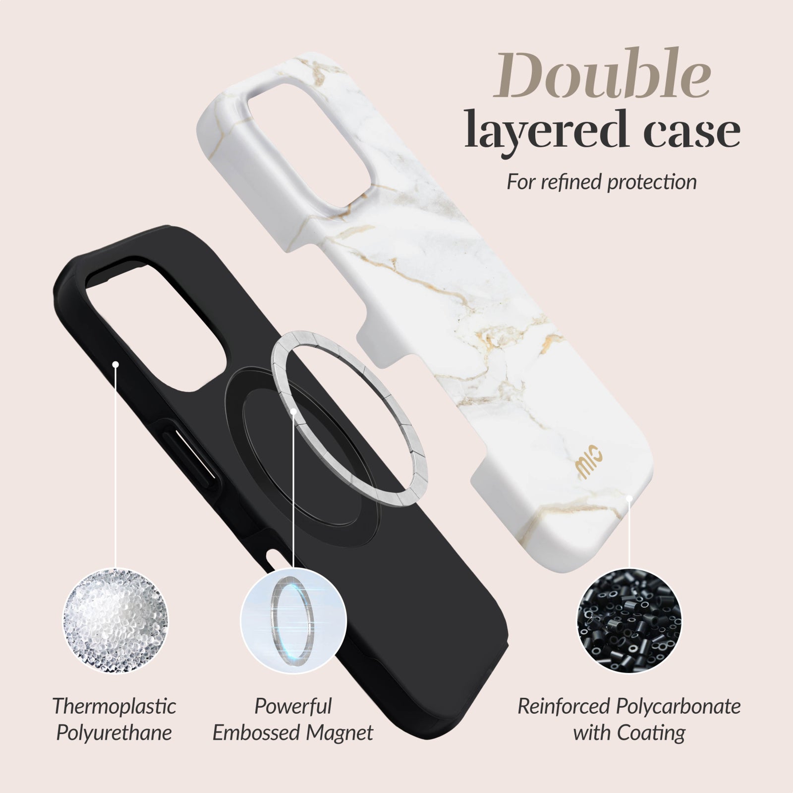 MIO White Marble Magsafe Compatible for iPhone 16e/17e
