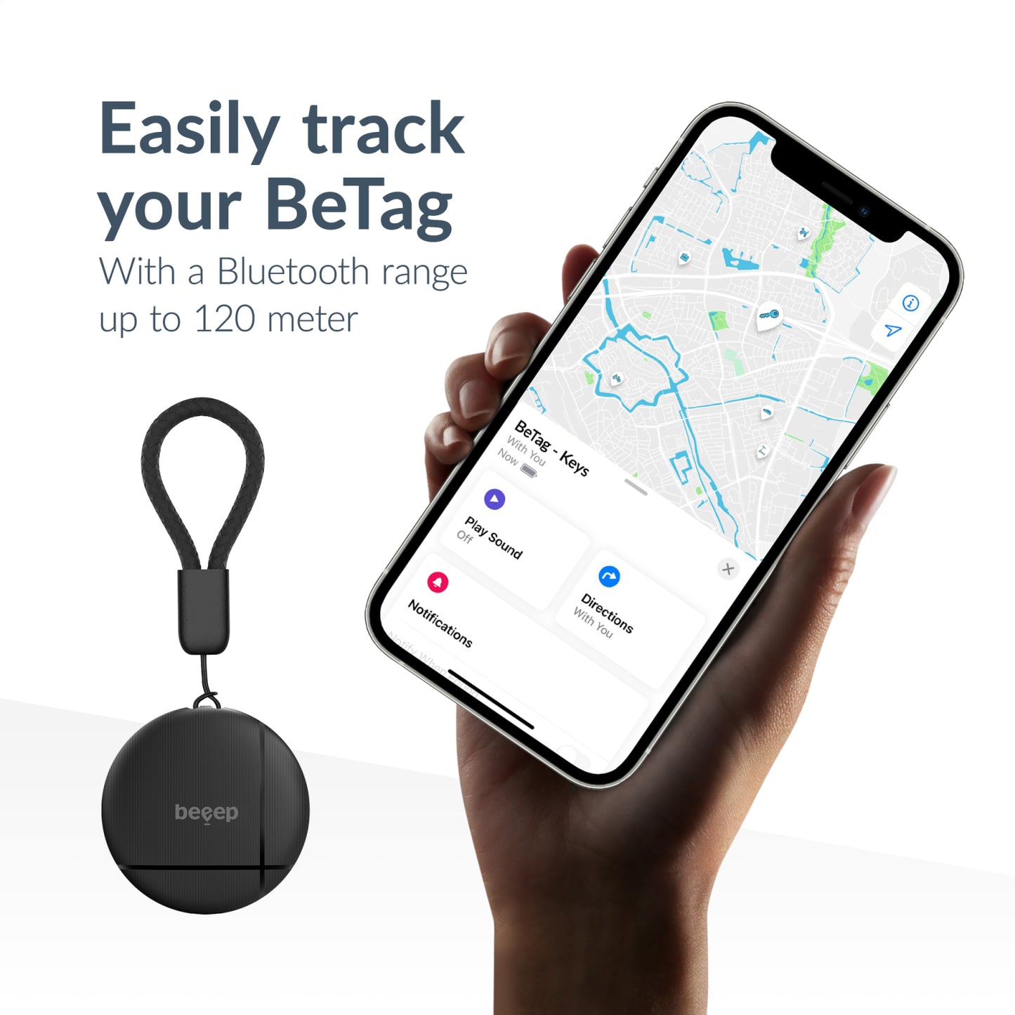Beeep BeTag Find My Tracker Black & Keychain Black - 1 pack
