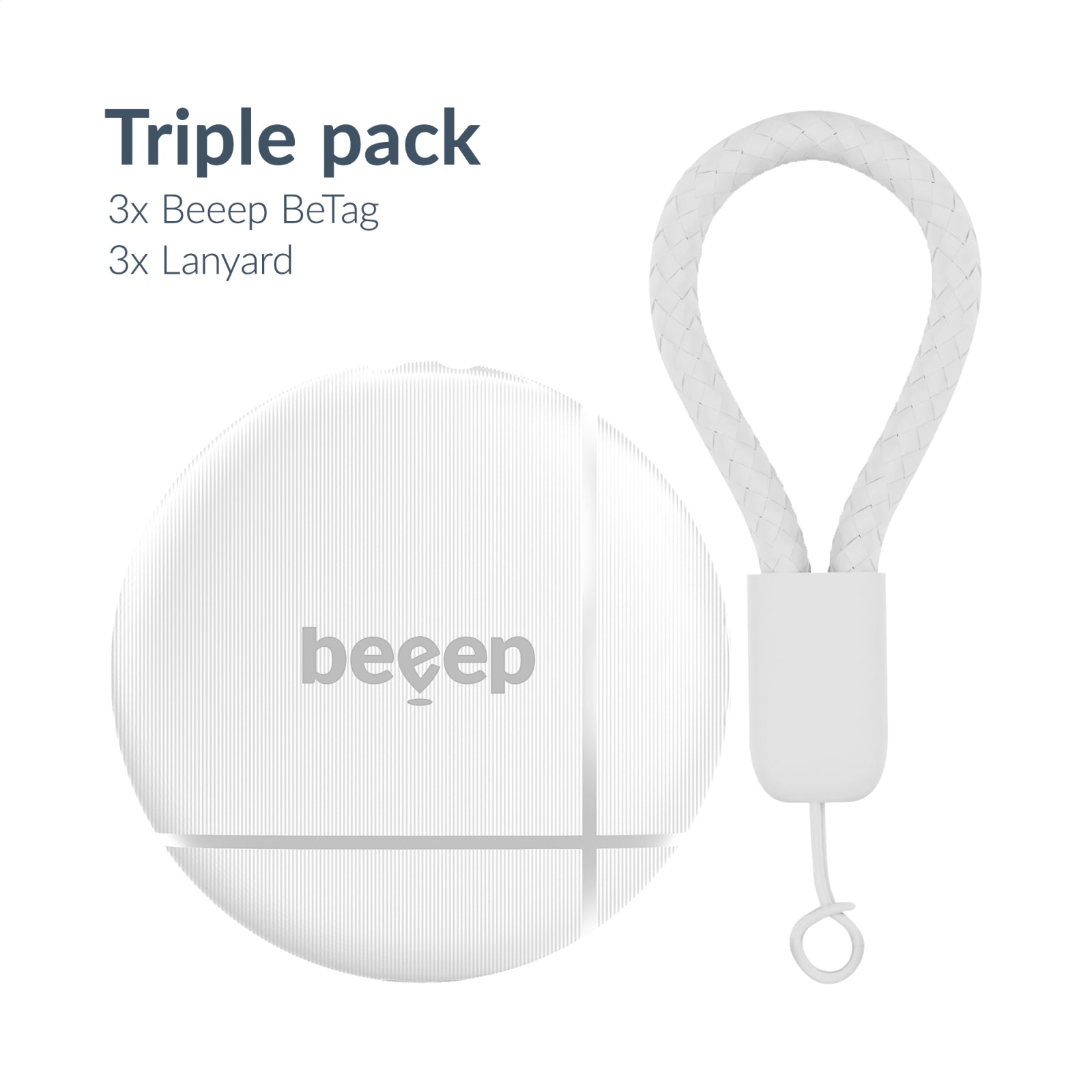 Beeep BeTag Find My Tracker White & Keychain White - 3 pack