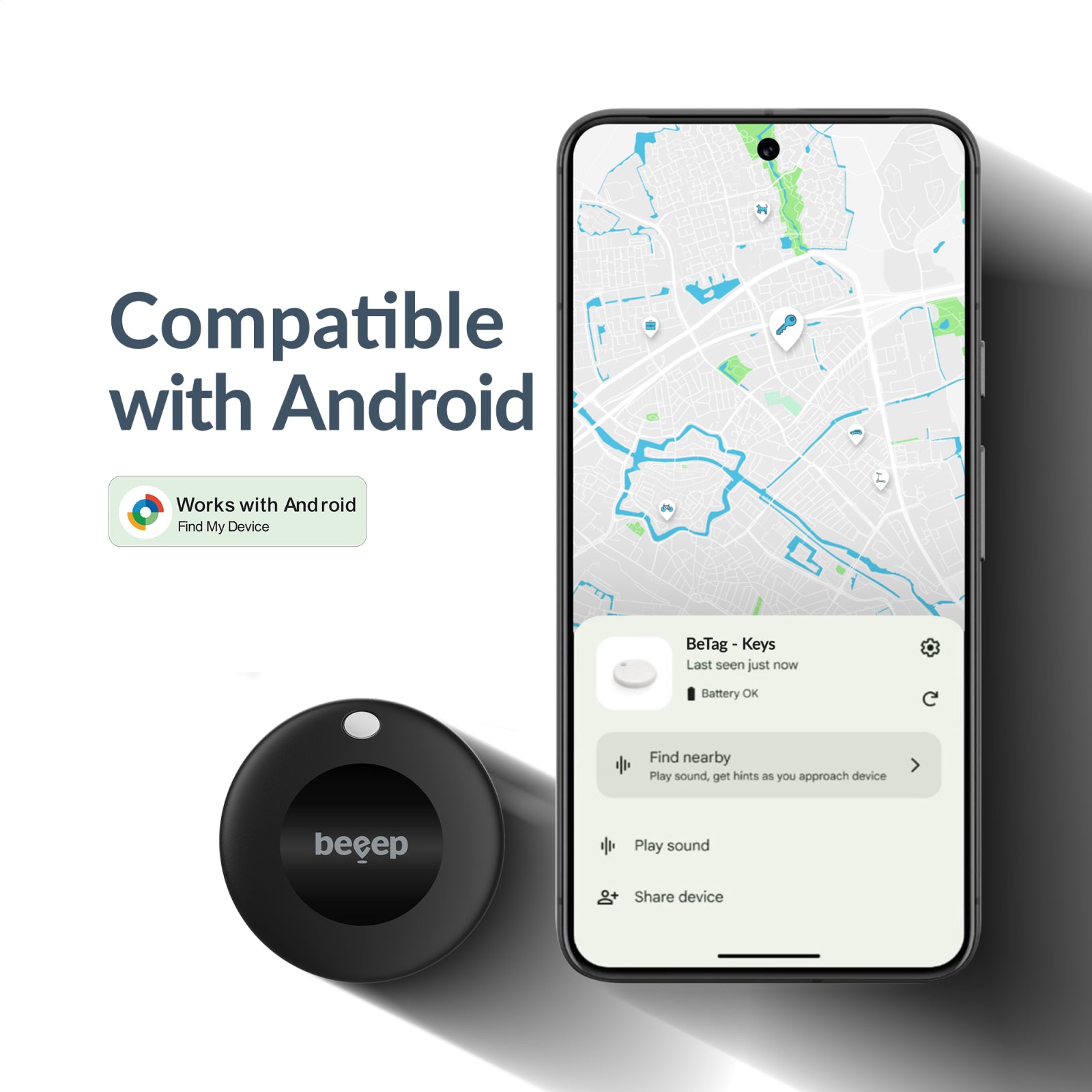Beeep BeTag Android Tracker Black & Keychain Black - 3 pack