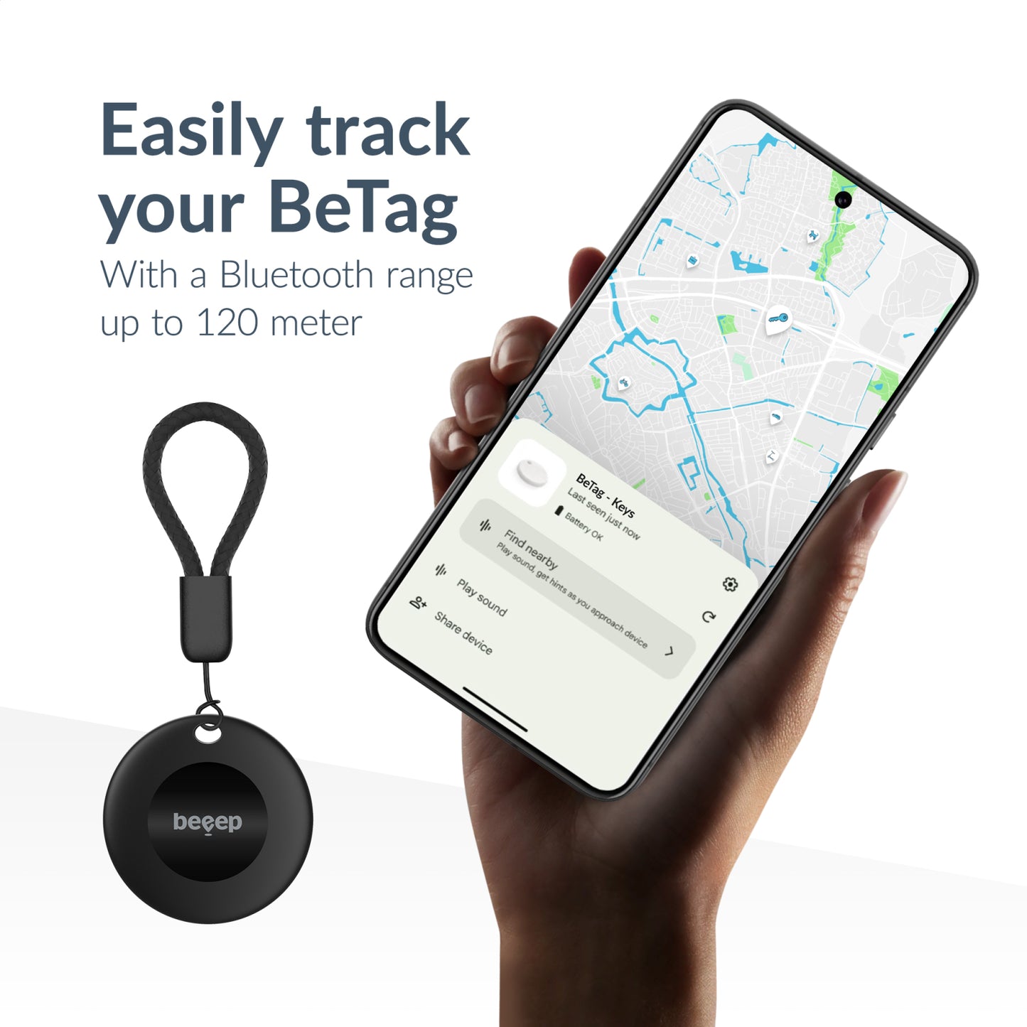 Beeep BeTag Android Tracker Black & Keychain Black - 3 pack