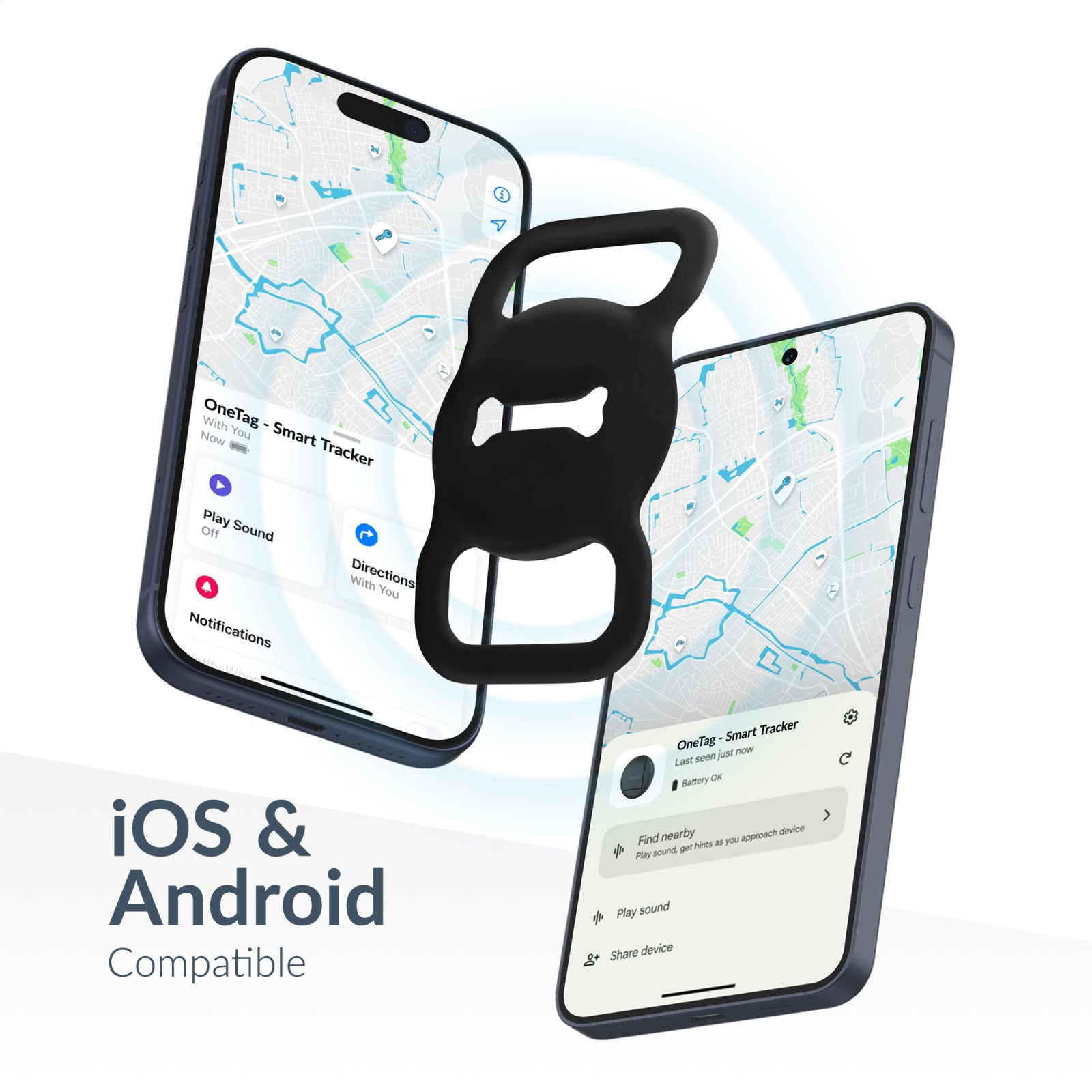 Beeep OneTag Apple Find My & Android Tracker - Dog Collar Tag - Black