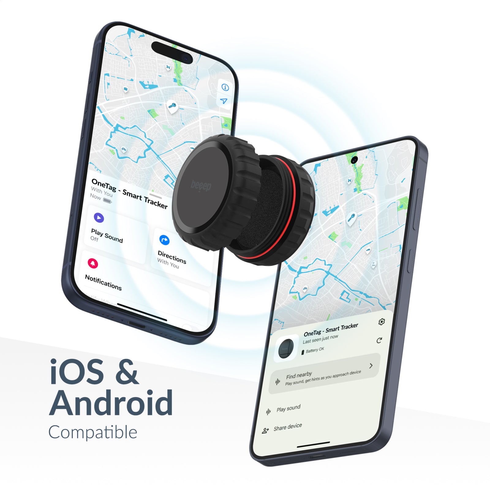 Beeep OneTag Apple Find My & Android Tracker - Waterproof Case - Black