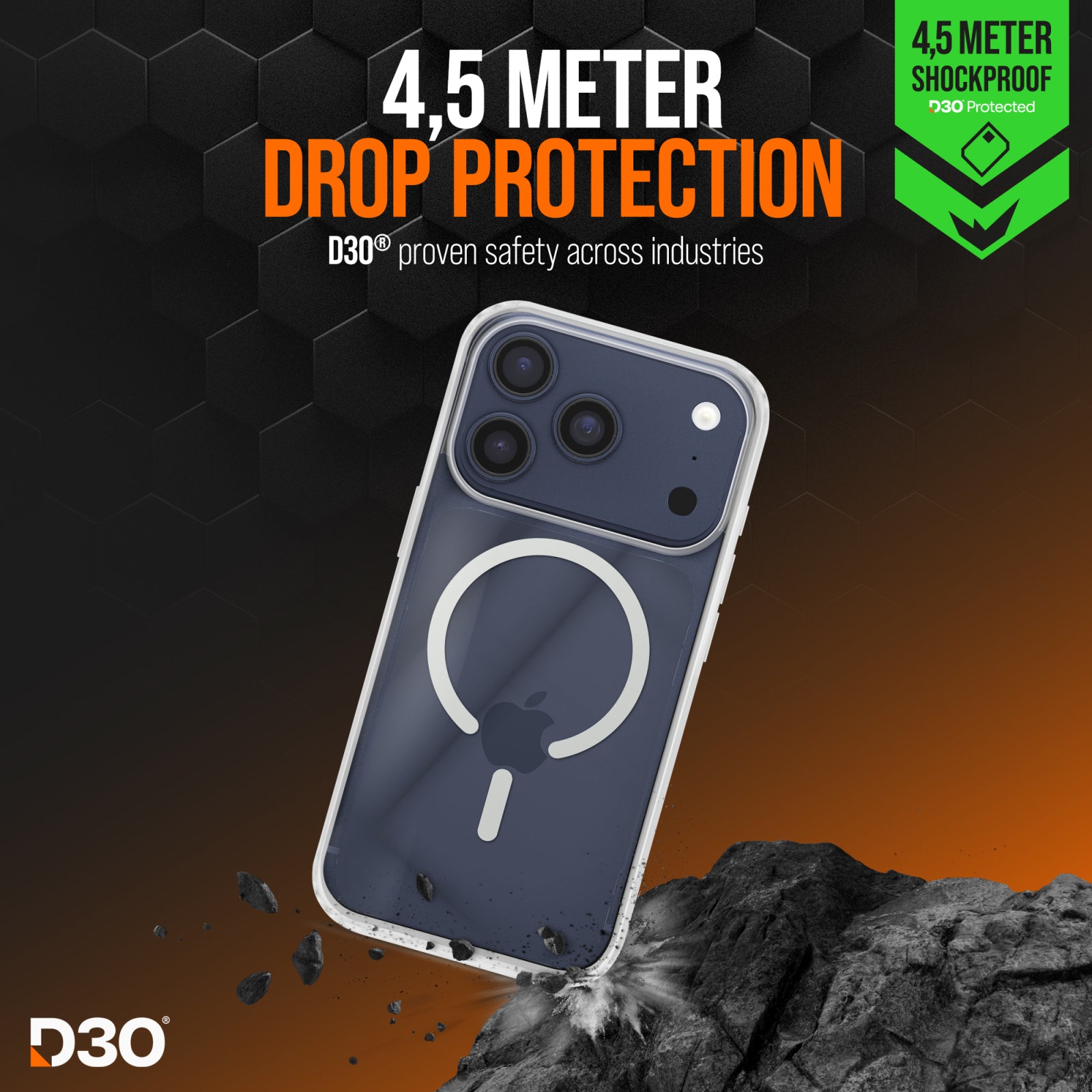 Striker X-Core - D3O Xtreme Impact Mag Case PRO - Clear - Apple iPhone 17 Pro/18 Pro