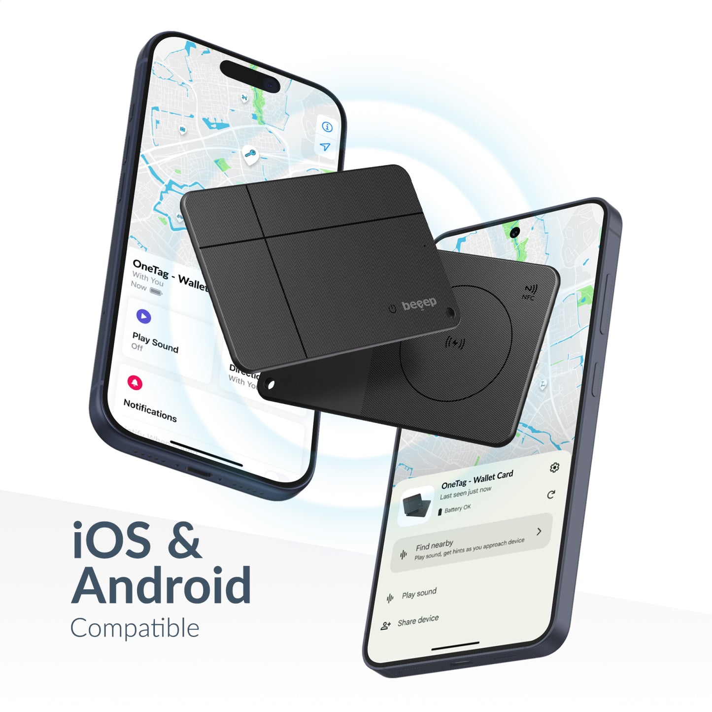Beeep OneTag Apple Find My & Android Tracker - Wallet Card Wireless Rechargeable - Black