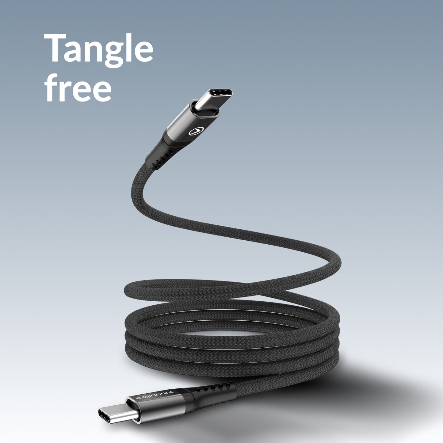 Mobilize Magnetic Nylon Cable - USB-C to USB-C - 1m. - 100W Black