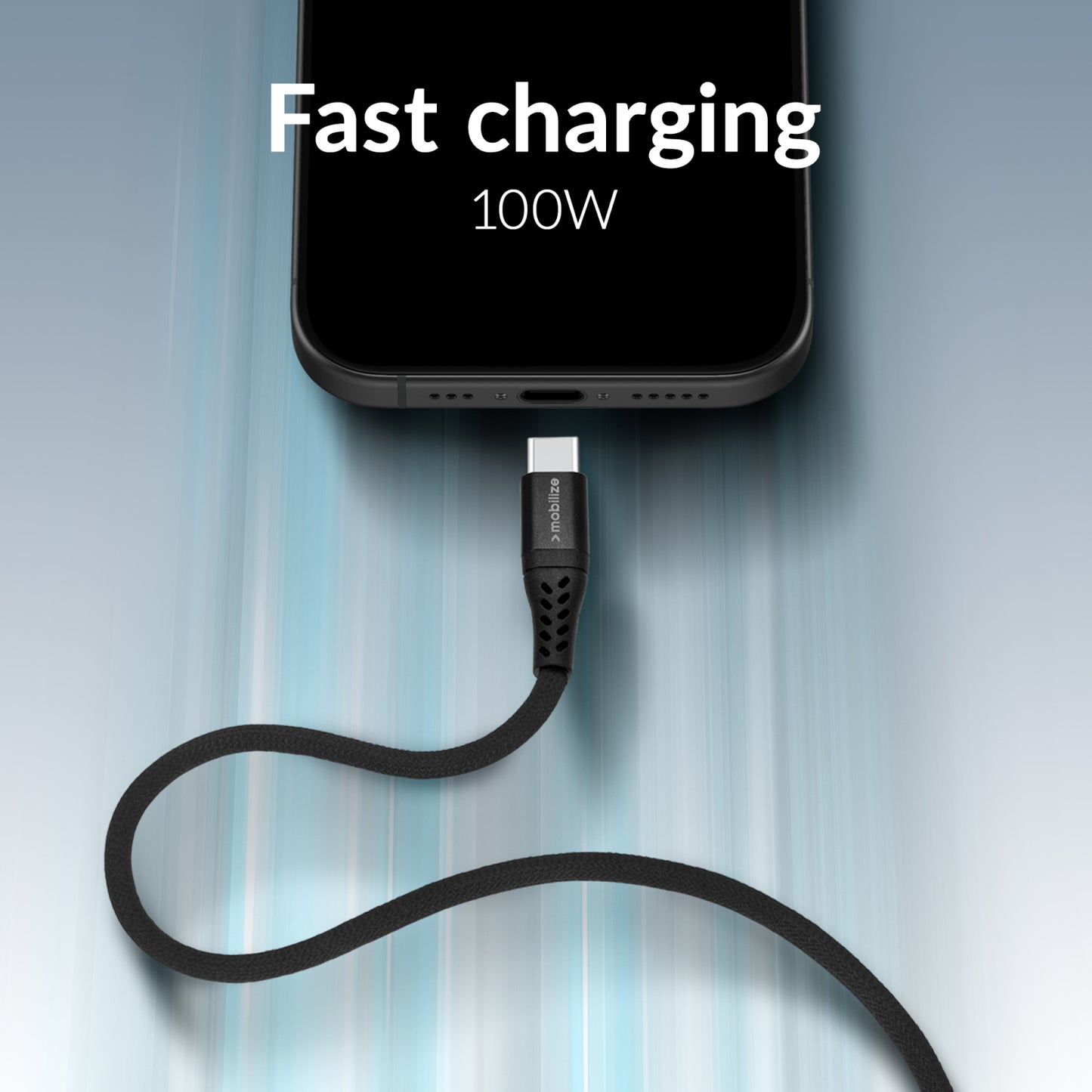 Mobilize Magnetic Nylon Cable - USB-C to USB-C - 1m. - 100W Black