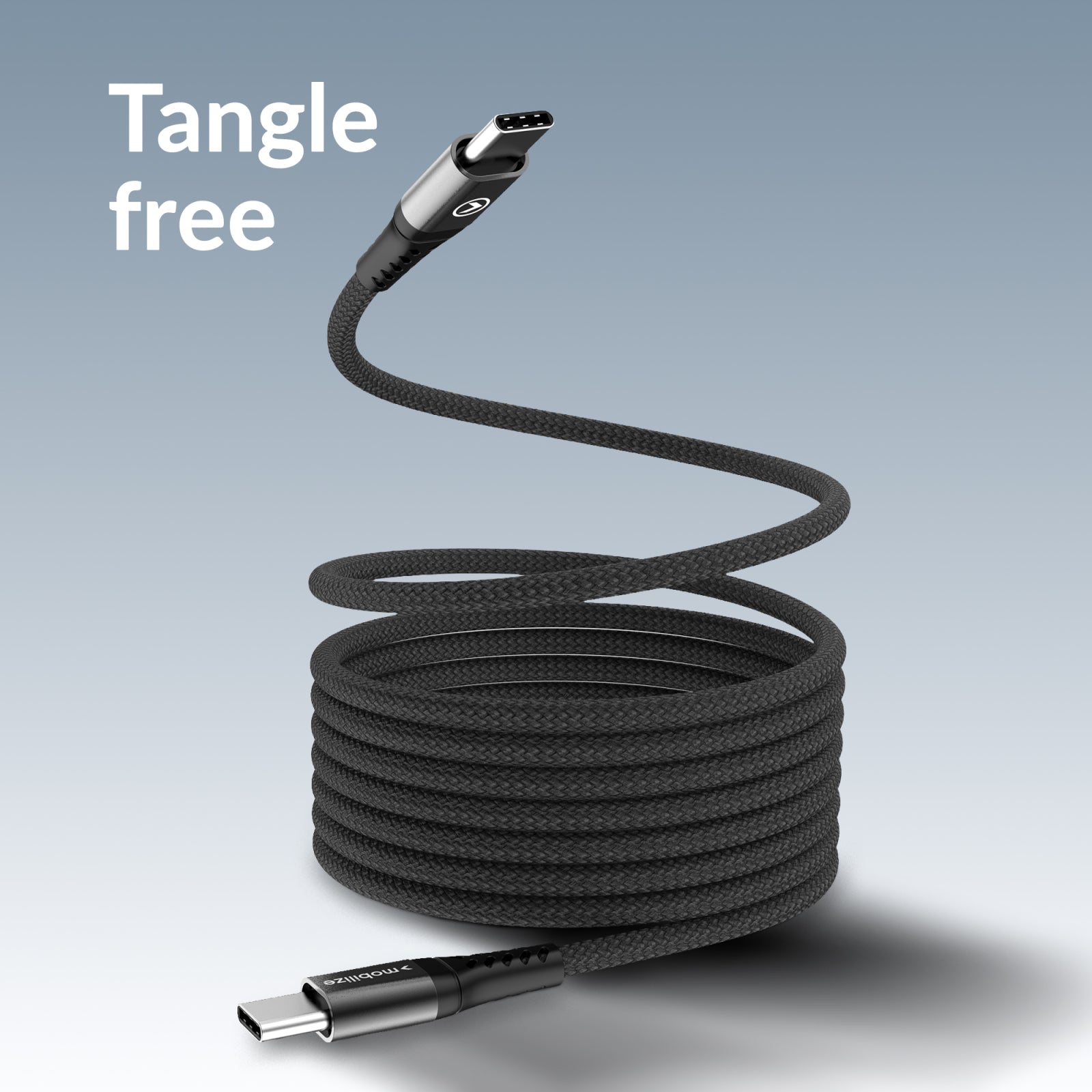 Mobilize Magnetic Nylon Cable - USB-C to USB-C - 2m. - 100W Black