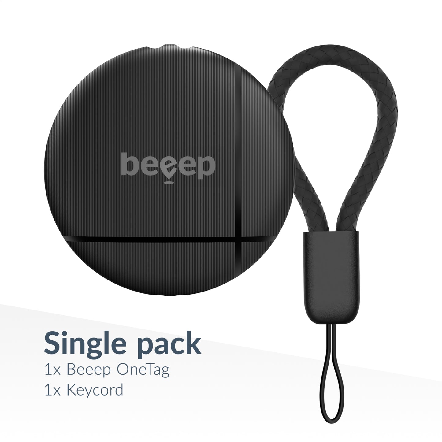 Beeep OneTag Apple Find My & Android Tracker Black & Keychain Black - 1 pack