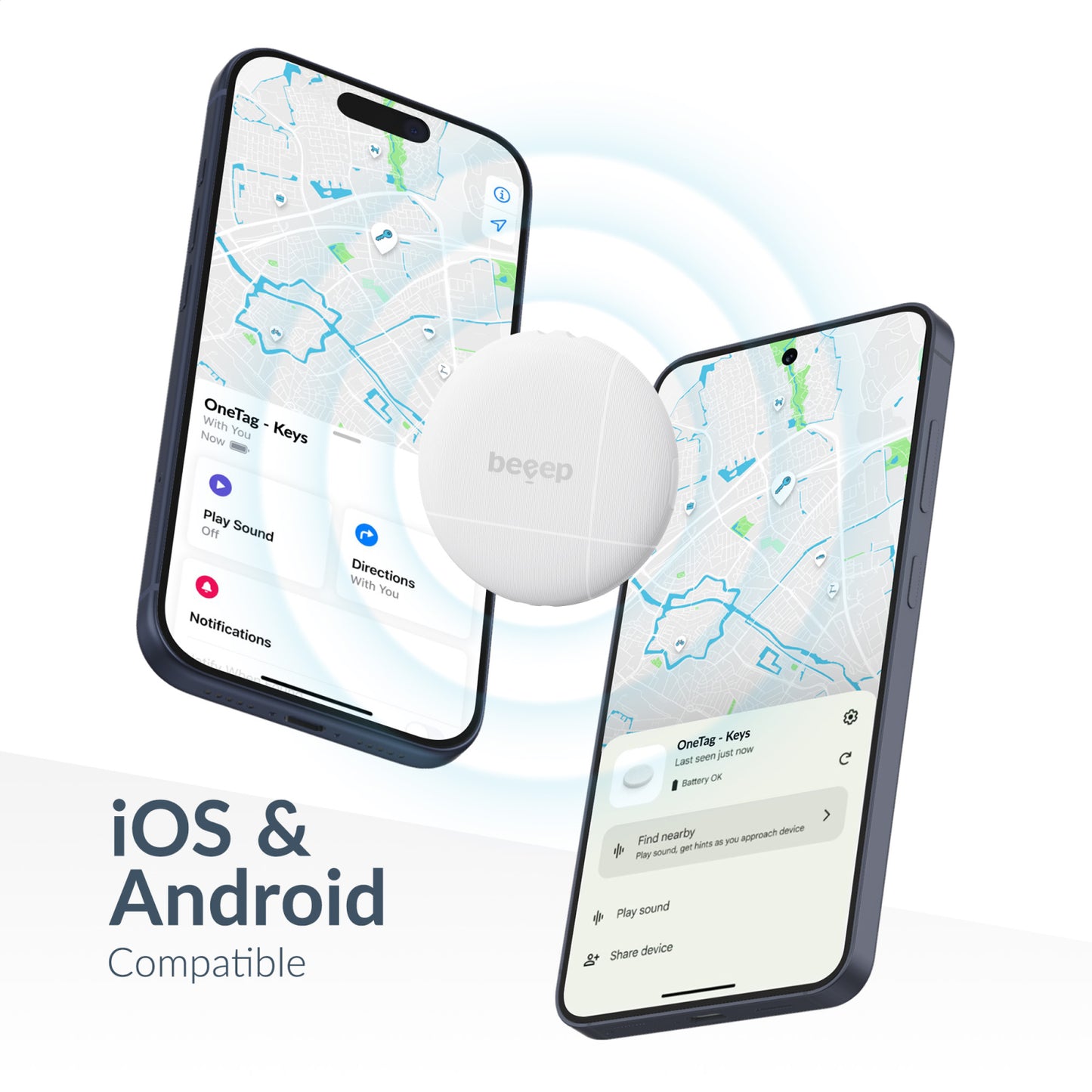 Beeep OneTag Apple Find My & Android Tracker White & Keychain White - 1 pack