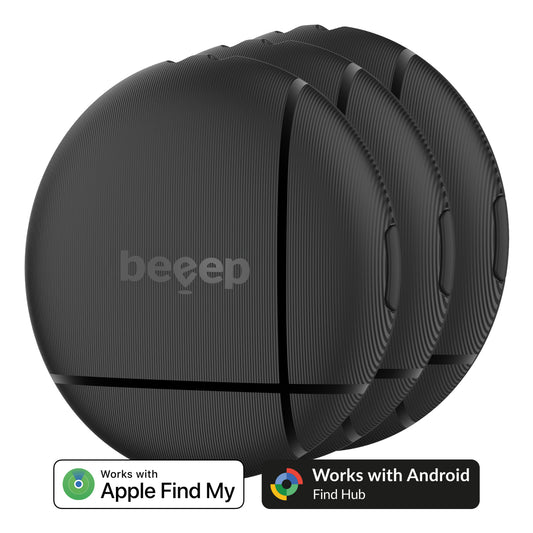 Beeep OneTag Apple Find My & Android Tracker Black & Keychain Black - 3 pack