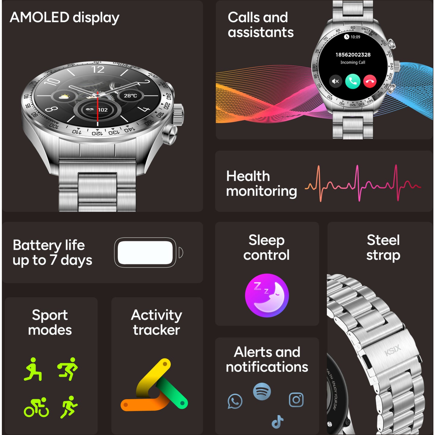 KSIX Smartwatch Elite with AMOLED-display Silver